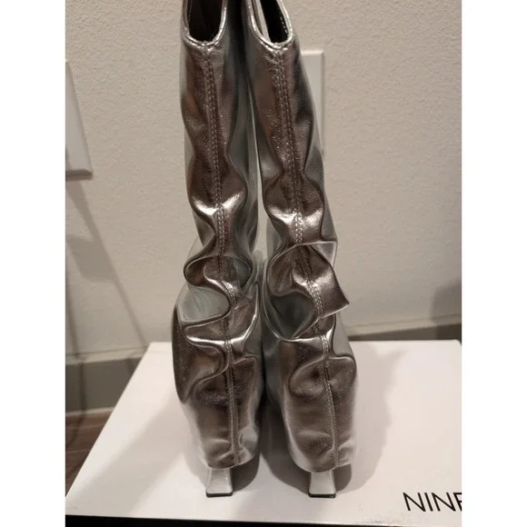 Nine West Women Shoes 8M Amazing Slouchy Point Wedge Heel Boots Silver - Picture 5 of 11